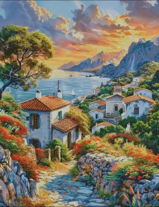 Seaside Village 14CT 16CT Printed Canvas Cross Stitch DIY Set Chinese Pattern Kit Home Needlework Embroidery 160 Colors