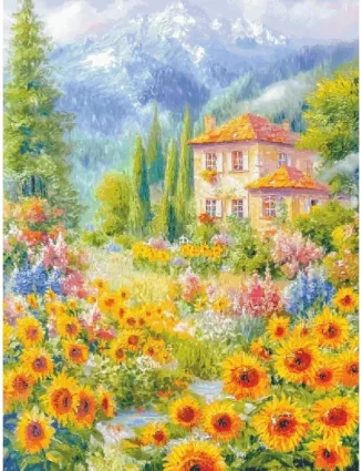 Sunflower hut 14CT 16CT 18CT Printed On Canvas Cross Stitch DIY Set Needlework Embroidery 119 Colors